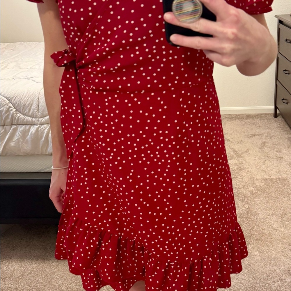 Elegant Red Polka Dot Midi Dress
